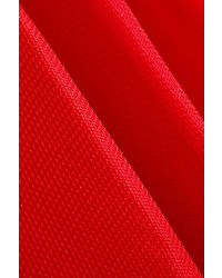 Reem Acra Pleated Silk Gazar Maxi Skirt Red