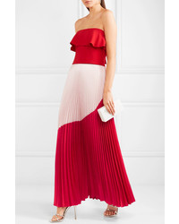Reem Acra Two Tone Pleated Silk And Wool Blend Taffeta Maxi Skirt