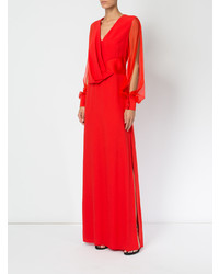 Lanvin Sheer Sleeve Pleated Detail Gown