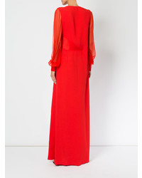 Lanvin Sheer Sleeve Pleated Detail Gown