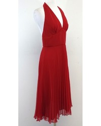 ABS by Allen Schwartz Abs Red Halter Pleated Dress Midi Dress