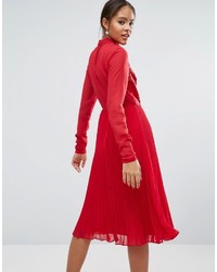 Lace insert clearance pleated midi dress