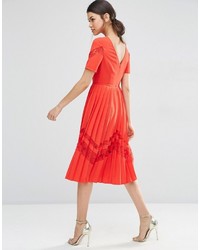 Asos Tall Asos Tall Premium Pleated Midi Dress With Lace Inserts