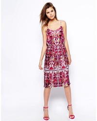 Asos Midi Skater Dress In Paisley Print With Pleated Skirt