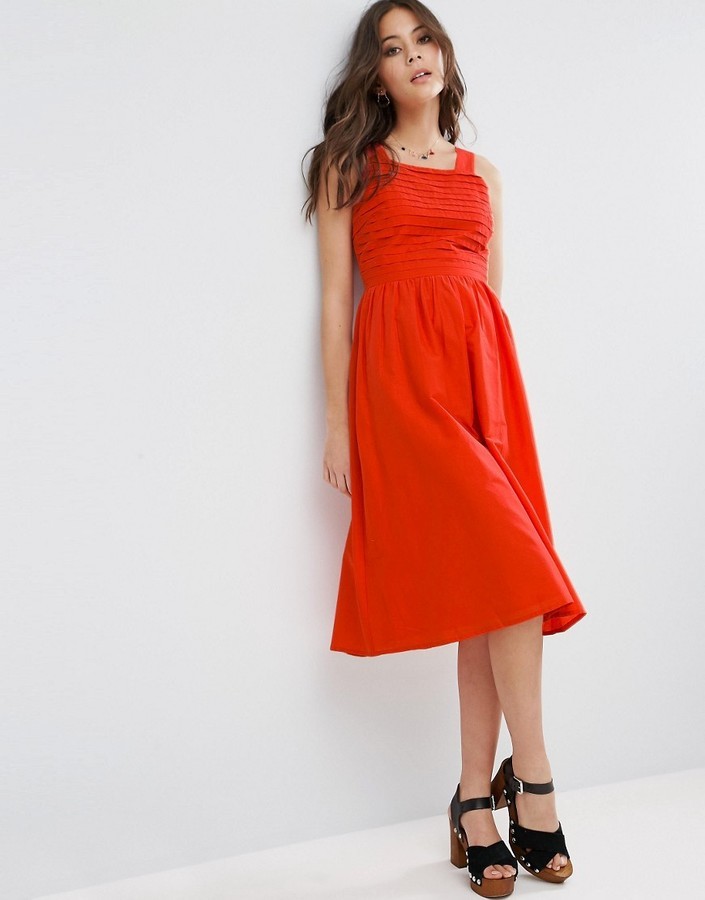 red midi sundress