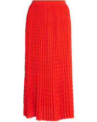 Victoria Beckham Chevron Plisse Wool Midi Skirt