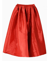 Flare Pleated Midi Rose Red Skirt