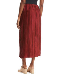 The Row Juri Pleated Silk Midi Skirt Dark Red