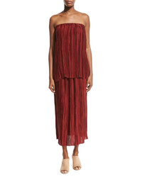 The Row Juri Pleated Silk Midi Skirt Dark Red