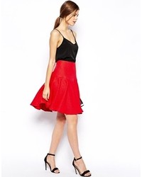 Asos Midi Skirt In Bright Jacquard With Drop Peplum Hem