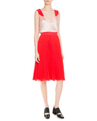 Givenchy Pleated Georgette Midi Skirt Red