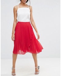 Asos Pleated Midi Skirt With Wrap Front Detail