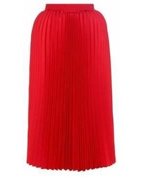 Women's Hot Pink Crew-neck Sweater, Red Pleated Midi Skirt, Red Suede ...