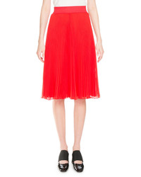 Givenchy Pliss Elastic Waist Midi Skirt Red