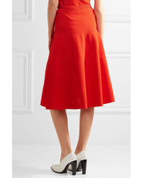 Victoria Beckham Ribbed Pointelle Knit Skirt Tomato Red