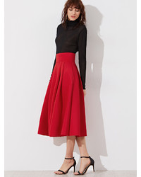 Shein Wide Waistband Side Zip Box Pleated Midi Skirt