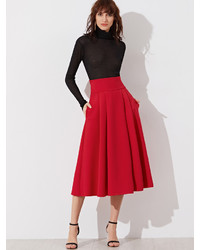 Shein Wide Waistband Side Zip Box Pleated Midi Skirt