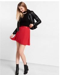 Red Pleated Mini Skirt