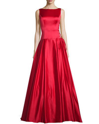 Red Pleated Satin Evening Dress