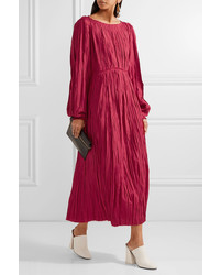 Lemaire Pleated Satin Midi Dress Crimson