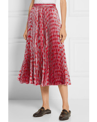 Gucci Pleated Printed Lam Skirt Red