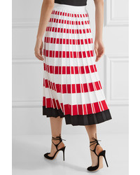 Fendi Pleated Stretch Knit Midi Skirt Red
