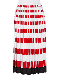 Fendi Pleated Stretch Knit Midi Skirt Red