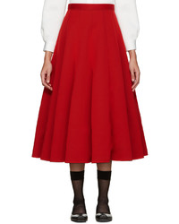 Junya Watanabe Red Neoprene Pleated Skirt