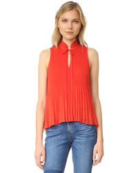 Red Pleated Sleeveless Top