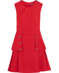 Alexander McQueen Pleated Grain De Poudre Wool Mini Dress Red