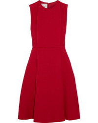Valentino Pleated Wool And Silk Blend Crepe Dress Red