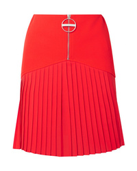 Red Pleated Wool Skater Skirt