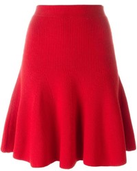 Red Pleated Wool Skirt