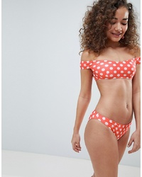 LE PALM Polka Dot Print Bardot Bikini Top