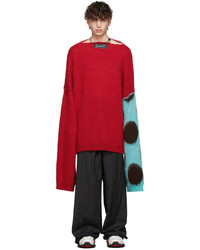 Raf Simons Red Blue Oversized Polka Dot Jacquard Sweater