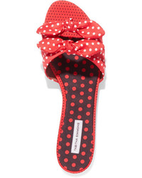 Tabitha Simmons Cleo Bow Embellished Polka Dot Twill Slides Red