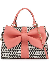 Betsey Johnson Curtsy Dotted Bow Satchel Bag Coral