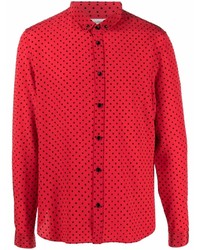 Red Polka Dot Silk Long Sleeve Shirt