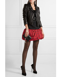 Saint Laurent Wool Crepe And Polka Dot Silk Faille Mini Skirt Red