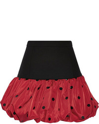 Saint Laurent Wool Crepe And Polka Dot Silk Faille Mini Skirt Red