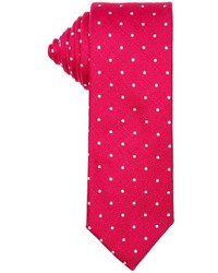 Canali Red And Silver Polka Dot Patterned Silk Tie