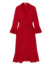 Michael Kors Collection Ruffled Polka Dot Silk Tte Wrap Dress