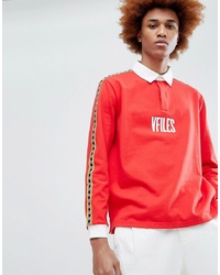 VFILES Logo Rugby Shirt In Red With Taping