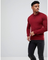 ASOS DESIGN Muscle Fit Knitted Polo In Burgundy