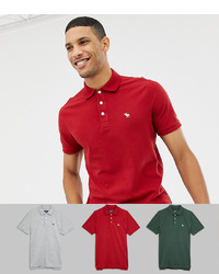 Abercrombie & Fitch 3 Pack Icon Logo Pique Polo Slim Fit In Redgrey Marlgreen