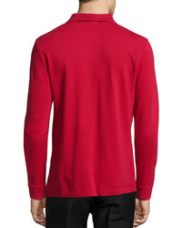 Burberry Brit Long Sleeve Pique Polo Shirt Red