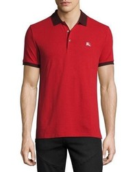 Burberry Camberwell Contrast Trim Cotton Piqu Polo Shirt Dark Red