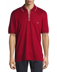 Salvatore Ferragamo Cotton Piqu Zip Polo Shirt With Gancini Chest Embroidery Redwhite