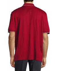 Salvatore Ferragamo Cotton Piqu Zip Polo Shirt With Gancini Chest Embroidery Redwhite