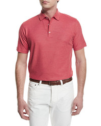 Isaia Gran Short Sleeve Pique Polo Shirt Red